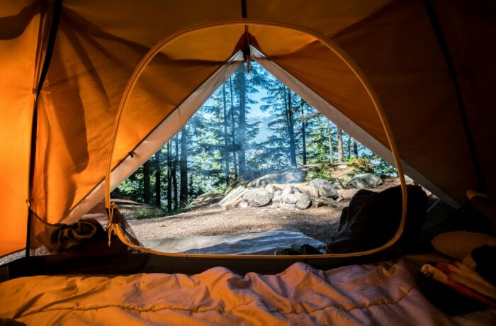 Safari tent at dusk in a private camp Safari tent at dusk in a private camp